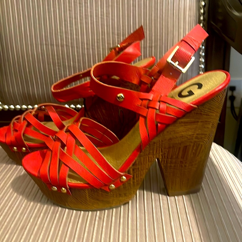 G By Guess red platform heel